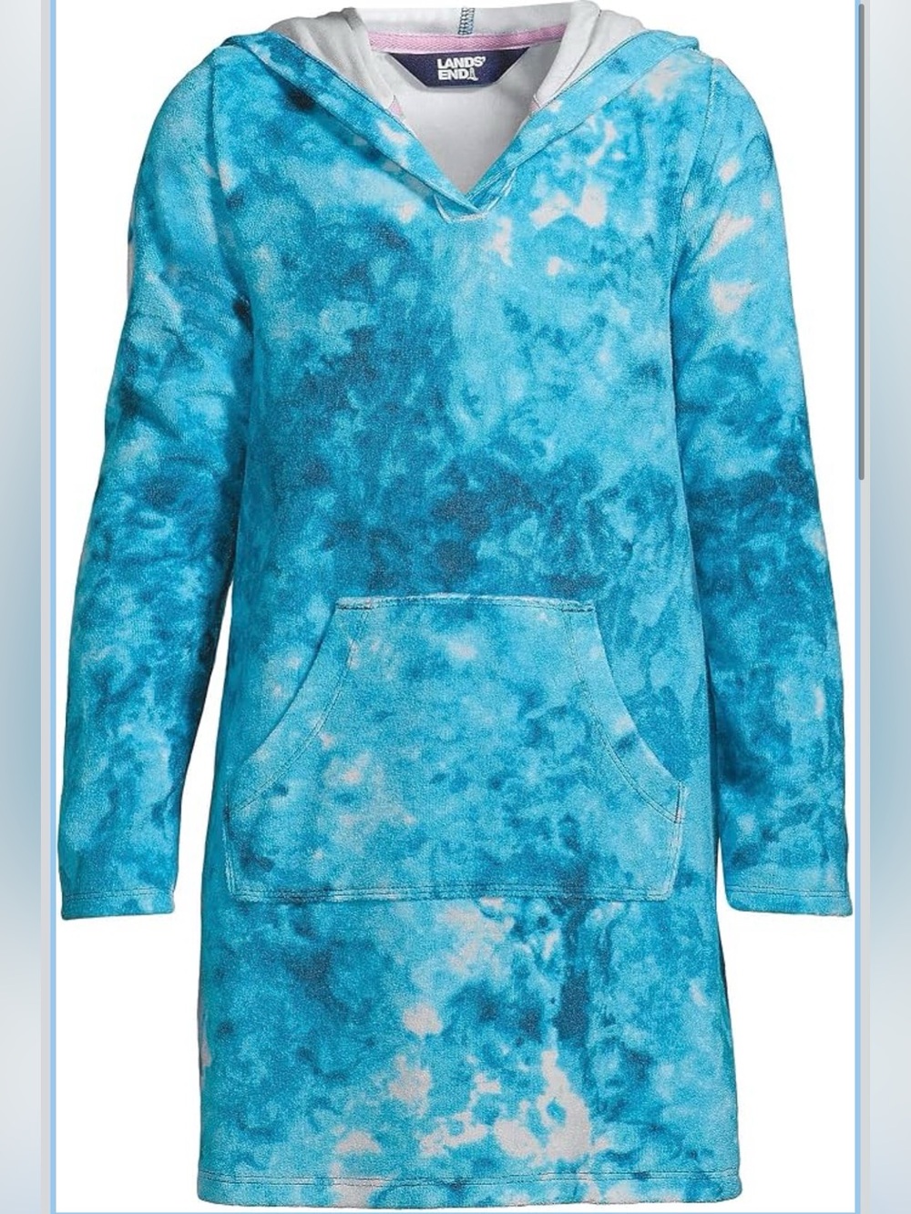 Lands' End Turquoise Blue Tie-Dye Hooded Swim Coverup